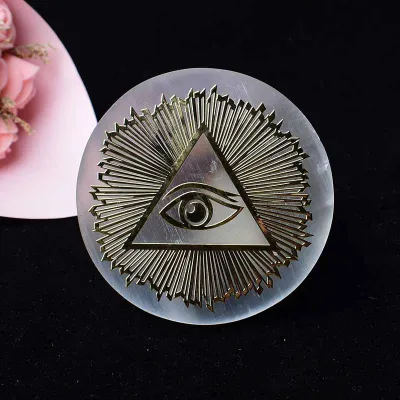 Seven Chakras Natural Selenite Stone Crystal Reiki Disc Chassis Crafts Healing Stone Items Feng Shui Collection Home Decor Gift