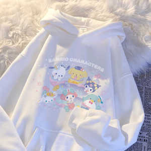 Dreamy Fleece-lined Hoodie Sweatshirt for Girls Childrens Cotton Blend Outerwear Autumn Winter Casual Comfortable Cartoon Print