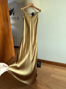 French Acetate Strap Dress Womens Fashionable Slimming Inner Wear Long Thin A-Line Skirt V-Neck Sleeveless Summer New Arrival