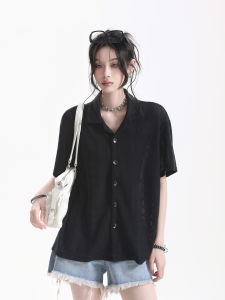 zuocisankon | Design Sense Cuban Collar Lace Openwork T-Shirt