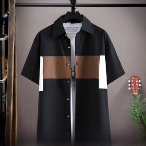 Summer Ice Silk Short Sleeve Mens Shirt Casual Splicing Loose Clothes for plus Size Men Fashionable Brandless Polyester Fiber