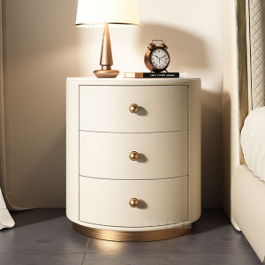 Accessible Luxury Bedside Table Fancy Modern Minimalist Bedroom Small Leather Solid Wood round Bedside Cabinet Bedside Supporter