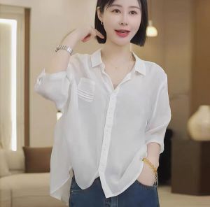 Stylish Simple Versatile Elegant Commuter Style POLO Collar Summer Womens Shirt