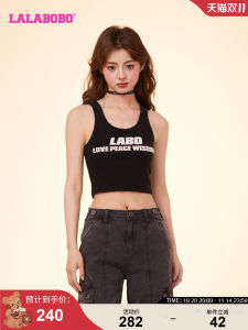 Fashionable Sweet And Spicy Letter round Neck Vest LALABOBO Wang Zhiwei Spring Short Sleeve Cotton Polyester Blend T-Shirt