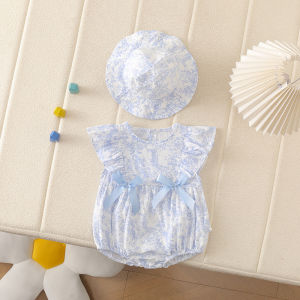 0-24M Newborn Sets Romper+ Matching Hat Summer Baby Girls 100% Cotton Floral Princess Bodysuit Double Bows Infant Clothes
