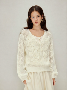 INMAN | Áo Sweater Dễ Dàng Vai Rơi Thêu Ren