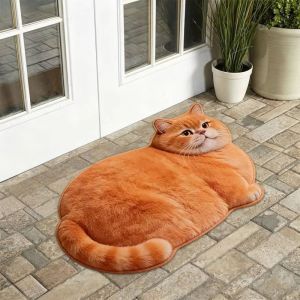 VIKAMA Cute Cat Shaped Rug Black White Kitten Irregular Small Carpet Non Slip Washable Soft Mat Bathroom Bedroom Decor