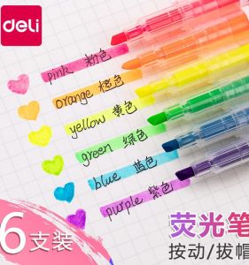 New 6 Color Set Fluorescent Pen Soft Color Fluorescent Marking Pen Light Color System Student Candy Color Oblique Head Highlight Pen Colorful Pen