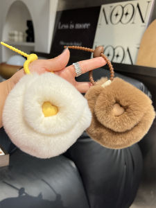 Cute Real Rabbit Ear Headphone Case Small Coin Purse Keychain Bookbag Pendant Swing Bag Accessories of Qiu Ruixing