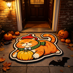 VIKAMA Halloween Witch Black Cat Pumpkin Irregular Doormat Fluffy Non Slip Front Entrance Door Mat Fall Holiday Decor Floor Rug