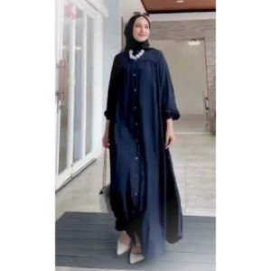 Gamis Meika Dress Crinkle Airflow Premium Polos Rempel Kancing Wanita