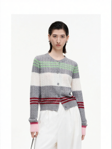 Color-Contrast Striped Loose Wool Blend Knitted Cardigan
