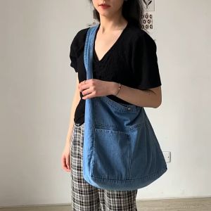 Denim Shoulder Bag. Student Shopping Marketing Outing Jeans. With pouch. Trendy design. Gift idea.
