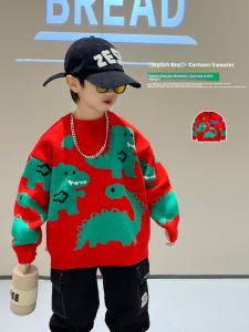 Thickened Red Knitted Sweater for Boys Autumn Style Children Fashionable Base Layer Shirt Baby Stylish Knitted Woolen Top