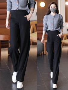 Womens Fleece Lined Wide Leg Woolen Casual Pants Loose Fit Autumn Winter Fashion Trend plus Size Slimming Trousers