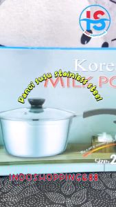 Panci Susu Stainless Steel Dengan Tutup Kaca 20CM - Milk Pot Gagang Panjang
