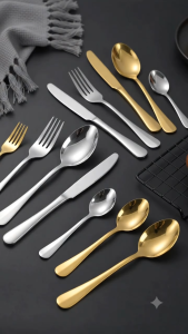 Nipiin 6pcs Stainless Steel Spoon and Dessert Knife Fork Set Korean Style Cutlery Food-Grade Dinnerware