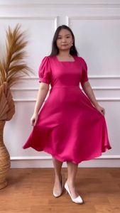 Mihar Store: Pilihan Dress Wanita Midi Casual Polos Crepe & Lengan Pendek Balon Korean Style Terbaru