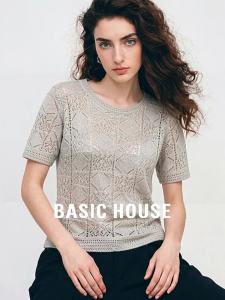 Basic House | Knitted T-shirt Female Summer Design Hollow Round Neck