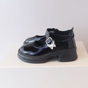 【In stock】5cm Black School Shoes Shallow Mary Jane Shoes Round Toe Chunky Heel Loafers