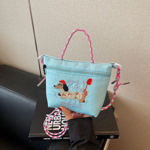 Embroidered dog handbag made of nylon for women Japanese-style casual bag for commuting and going out versatile single shoulde