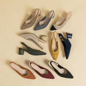 Princess Knitting Hollowed Toe Box Back Strap Summer New Arrival All-Matching Graceful Pointed Toe Flats Side Empty Chunky Heel Sandals for Women