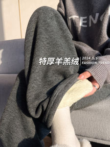 กางเกงขายาวทรงหลวมเอวสูงผ้ากำมะหยี่สีเทา ทรงหลวม ทรงลำลอง กางเกงขายาวขนแกะฤดูหนาว กางเกงขายาวผ้าฝ้ายหนา ทรงหลวม ทรงลำลอง