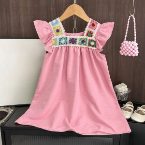 Summer 3-7 Years Girls Sweet Solid Color Sleeveless Ruffled Square Neck Casual Dress 1 Pc Kids Fashion Clothes