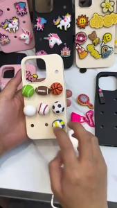 DIY Hole Silicone For Crocs Charms Phone Case For iPhone 16 15 Pro Max 14 Plus Breathable Matte Shockproof Bumper Soft Cover