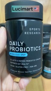 Viên uống hàng ngày Daily Probiotics với Prebiotic - 60 Billion CFU - thuần chay - Sports Research hũ 30 viên [Hàng Mỹ]