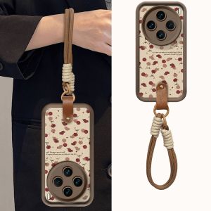 Phone Case VIVO X200 X100 X90 X80 Pro 5G Fashion Vintage Rose Flowers Casing with Leather Buckle Lanyard Lens Protection Shockproof Silicone Soft Back Cover 2025
