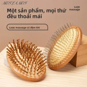 Lược Gỗ Chuyên Nghiệp Kiểu Mái Chèo Có Đệm Lược Chải Tóc Giúp Massage Da Đầu Chăm Sóc Tóc Khỏe Mạnh Lược Tre - Tùy Chọn 1 Cái/2 Cái