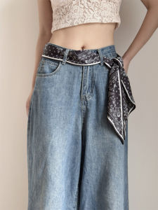 XUANXUAN | Black Long Silk Scarf Waist Belt Womens New 2025 Decorative Ribbon Tie Waist Between Jeans Skirts Korean Style Polyester Fiber