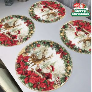 VIKAMA4PC Santas Reindeer Placemats Holiday Gathering Family Table Decor Accessories Christmas Party Decorations