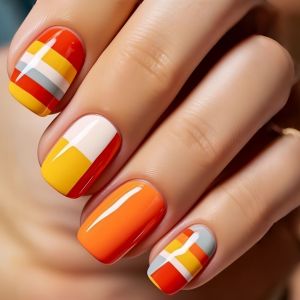 24pcs/set fake nails for women girls orange yellow blue Y2K gradient flame heart design Square ballet tips press on false nail