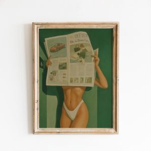 Tối Giản Nền Xanh Vintage Đậm Nữ Tính Chân Dung Canvas Nghệ Thuật Treo Tường Không Khung Trừu Tượng Trang Trí Nhà Cho Phòng Khách