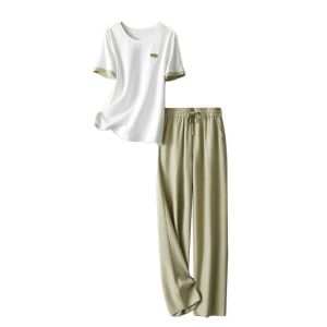 NUANPING | Color Block Casual Wear Set Short Sleeve Tshirt and Straight Pants