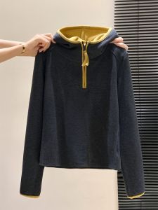 LUOSHAO | Color-block Half-zip Hooded Women Sweatshirt