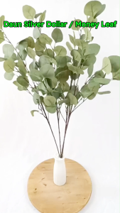 Daun Silver Dollar 90cm / Artificial Money Leaf Apple Leaves / Daun Epal Hijau Hiasan Tiruan Panjang / Green Plant Home Decoration & Wedding Indoor Outdoor Tropical / 仿真尤加利叶苹果叶金钱叶
