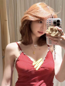 Áo Vest Không Dây Kẻ Caro Đỏ Cổ Chữ V Thắt Nơ Phong Cách Mỹ Cổ Điển Dành Cho Nữ Mùa Hè 2025 Áo Vest Cotton Ôm Vừa Vặn