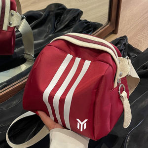 Caribo Kefo Red Striped Color Block Bucket Bag Womens Crossbody Bag Casual Style Soft Oxford Cloth Zipper Closure Small Size