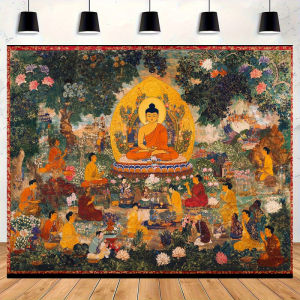 VIKAMA Tibetan Buddhist Tapestry - Golden Buddha Mandala Wall Tapestry Bedroom Meditation Room Meditation Room Tapestry