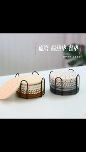 [SG] 8Pcs Cup Mug Stand Drink Coaster with Holder Cotton Woven Set Absorbent Coaster Insulation Coasters Placemat