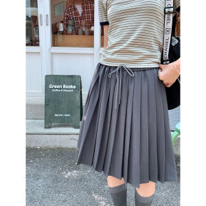 WHYSTUDIO Sweet Cool Grey A-Line Midi Skirt Classic College Style Versatile High Waist Pleated Half Body Skirt for Women