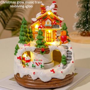 [Ganlitong] Christmas Lighting Music Snow House Decoration Christmas Creative Luminous Ornaments Decorations Glow Music Train Rotating Igloo Christmas Village House Christmas Gifts