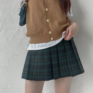 American Retro High Waist Plaid Skirt Womens Spring Autumn New Style Slimming Half Skirt Student Short Skirt with Safety Pants
