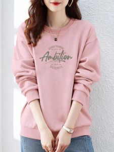 แบรนด์แท้ ผ้าฝ้าย คอกลม เสื้อสเว็ตเชิ้ต ผู้หญิง เรียบง่าย ลำลอง เสื้อแจ๊กเก็ตพิมพ์ลายคอกลมแขนยาวทุกแมตช์ เสื้อท่อนบน