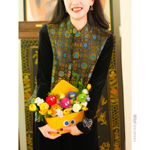 XIAOER | New Chinese Style Brocade Single-button Jacquard Loose Versatile Vest