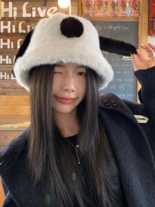 Adorable Little Dog Plush Fishing Cap Sweet Grandma Style Versatile Age-Defying Hat Perfect for Shopping And Autumn Outings