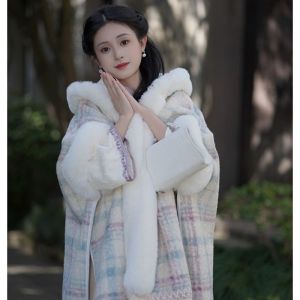 Áo Khoác Len Kẻ Caro Dày Cho Nữ Mùa Thu Đông Áo Khoác Ngoài Rộng Rãi Có Tua Rua Áo Khoác Dài Vừa Phải Cho Phụ Nữ